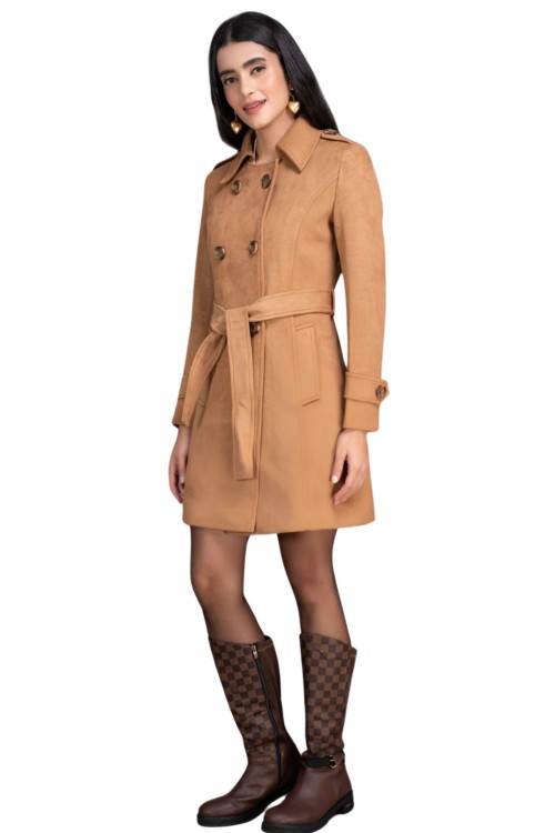 Women Double Breasted Coat Beige