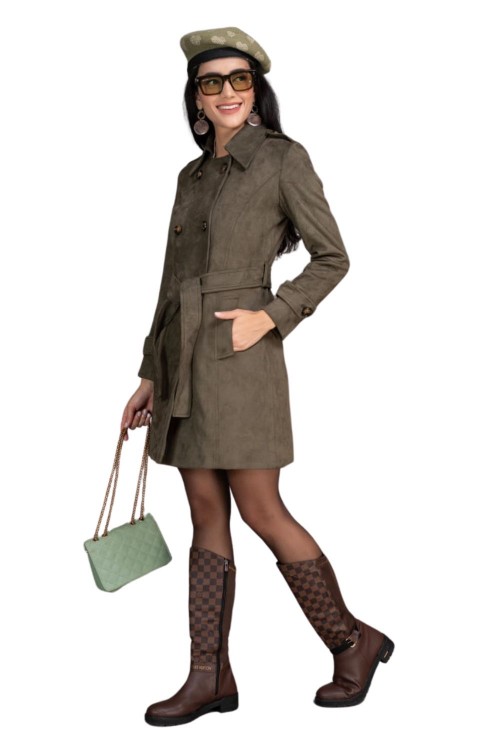 Women Double Breasted Coat Olive